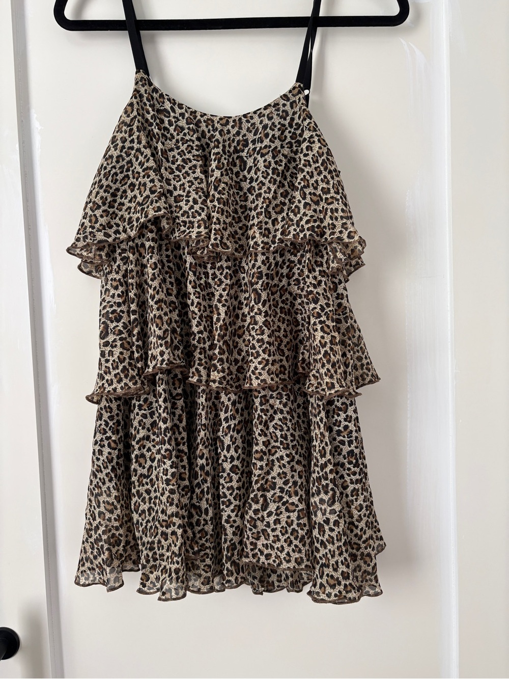 Millau Leopard Print Tiered Ruffle Skirt - Beige/Black size S
